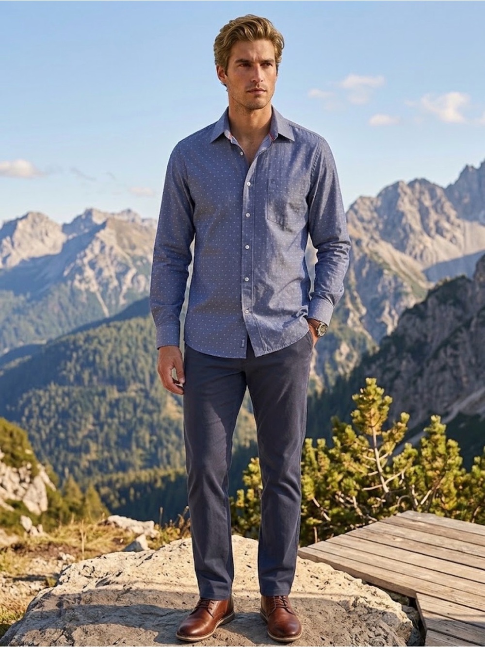 Tommy Hilfiger Men's Navy Blue Dot-Pattern Button-Down Shirt